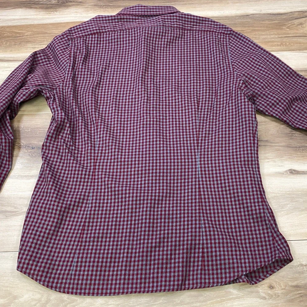 Banana Republic Flannel Shirt Mens L Gingham Cotton Athletic Fit Wrinkle Resist